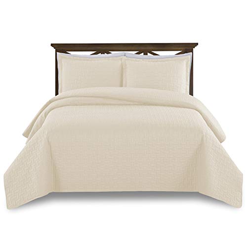  Prime Bedding Manchester 3-Piece Oversized Quilted Bedspread Coverlet Set (Ivory, King)