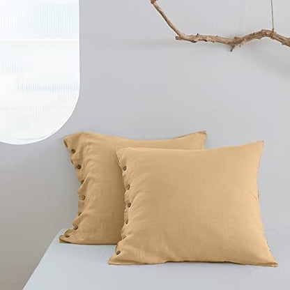  100% Linen Euro Shams With White Trim Inserted Edges 26x26 Inch Stone Washed Pillow Cover Set Of 2 Basic Style Cushion Covers,Rust
