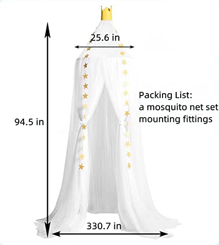  Bed Canopy Girls Mosquito Net Canopy Dreamy Princess Tent Hanging Dome Chiffon Yarn Canopy Net Room Decor For Kids Teenager(White)