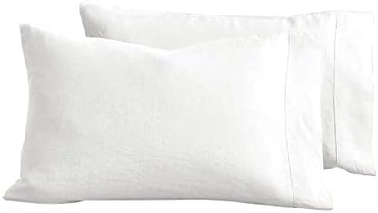  Baloo Linen Pillow Covers Set Of 2, Pure Natural French Linen Pillow Case, Standard, 20x30 Inches, White