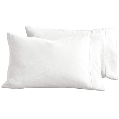  Baloo Linen Pillow Covers Set Of 2, Pure Natural French Linen Pillow Case, Standard, 20x30 Inches, White