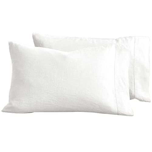  Baloo Linen Pillow Covers Set Of 2, Pure Natural French Linen Pillow Case, Standard, 20x30 Inches, White