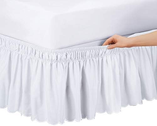  Scalloped Elastic Bed Wrap Around, Easy Fit, Dust Ruffle Bedskirt, Blue, Twin/Full