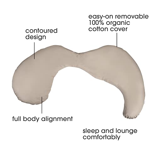  Boppy Total Body Pillow With 100% Organic Cotton Fabric Slipcover, Easy-on Removable Cover In Biscuit For Full-Body Support, Hypoallergenic Fiber Fill, Body Pillow For Body Alignment And Comfort