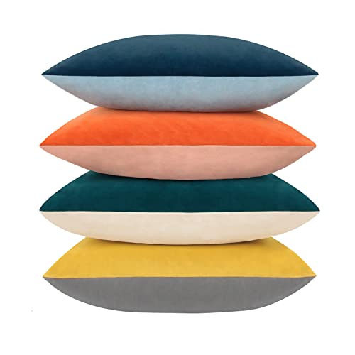  Btyrle Velvet Throw Pillow Covers 18x18 Inch Set Of 4 Soft Decorative Pillowcases Modern Double-Colored Cushion Covers For Sofa Couch