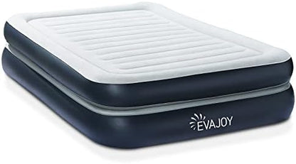  Full Size Air Mattress With Built In Pump, 18'' Inflatable Luxury Double High Blow Up Mattress, Easy To Inflate/Quick Set Bed, Durable Portable Waterproof Blue & Grey (EJ-HF001)