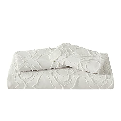  Duvet Cover Queen Size, 3 Pieces Tufted Comforter Cover Set, Soft And Embroidery Shabby Chic Boho Bedding Sets For All Seasons, White