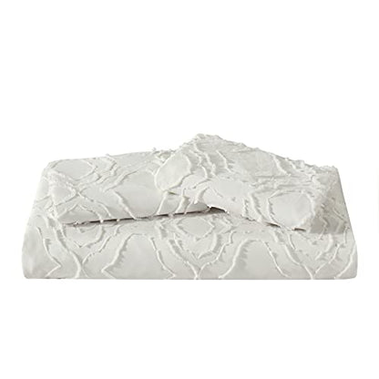  Duvet Cover Queen Size, 3 Pieces Tufted Comforter Cover Set, Soft And Embroidery Shabby Chic Boho Bedding Sets For All Seasons, White