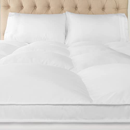  SUPERIOR, Alternative 2 Inch Deep Sized Bed Pillow Top, Comfort Pad, Fluffy Protector, Plush Cooling Extra Soft All-Season Mattress Topper, Full, White