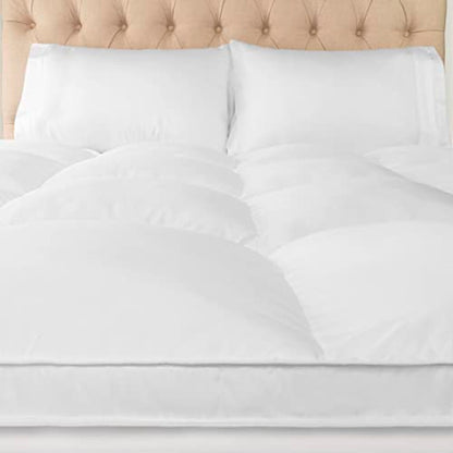 SUPERIOR, Alternative 2 Inch Deep Sized Bed Pillow Top, Comfort Pad, Fluffy Protector, Plush Cooling Extra Soft All-Season Mattress Topper, Full, White