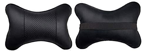  Yuhuru Car Neck Pillows Both Side Pu Leather 2pieces Pack Headrest Fit For Most Cars Universal Heatrests Pillow For Home And Office Chair (Black)
