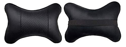  Yuhuru Car Neck Pillows Both Side Pu Leather 2pieces Pack Headrest Fit For Most Cars Universal Heatrests Pillow For Home And Office Chair (Black)