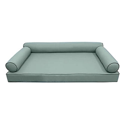  PROLINEMAX Style6 Twin-XL Size 4PC Contrast Pipe Trim Outdoor Daybed Mattress Bolster Pillow Fitted Sheet Slip Cover ONLY AD002