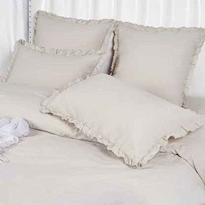  PHF 100% Washed Cotton Ruffle Pillowcases Standard Size, 2 Pack 20" X 26" Pillow Shams, No Insert, Ultra Soft Cotton Linen Like Pillow Cases,Decorative Farmhouse Bedding Pillow Covers, Linen