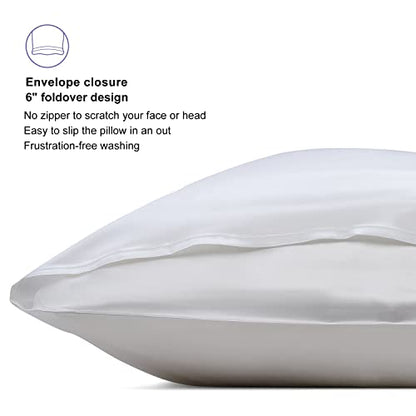  Ilk Pillowcase Envelope Closure, 22 Momme 100 Percent Overlap Mulberry Silk Pillow Case Foldover Design, Machine Washable And NO Zipper, Queen (1, Cool White)