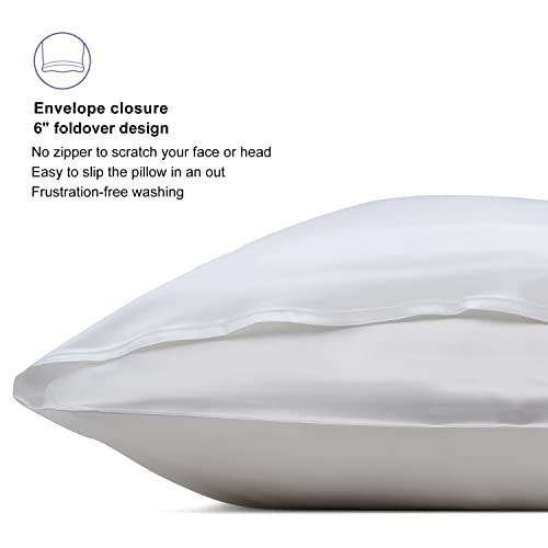  Ilk Pillowcase Envelope Closure, 22 Momme 100 Percent Overlap Mulberry Silk Pillow Case Foldover Design, Machine Washable And NO Zipper, Queen (1, Cool White)