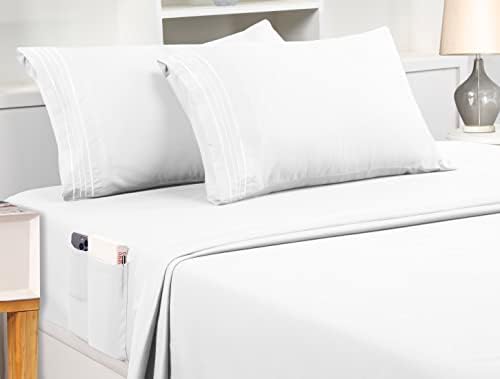  Queen Sheet Set – Soft Microfiber 4 Piece Luxury Bed Sheets With Deep Pockets - Embroidered Pillow Cases - Side Storage Pocket Fitted Sheet - Flat Sheet (Grey)
