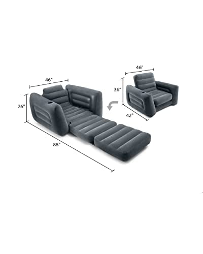 Intex Pull-Out Chair Inflatable Bed, 46" X 88" X 26", Twin, Grey