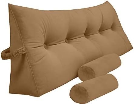  Peachwell Triangular Reading Bed Rest Pillow Large Bolster Cushion Headboard Backrest Wedge Pillow With Two Detachable Roll Pillows For Neck & Lumbar Support (Grey, Queen: 59 X 8 X 20 Inches)