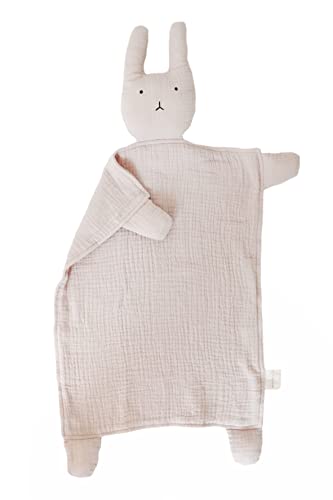  Marlowe & Co Organic Cotton Muslin Lovey Blanket, Organic Cotton Muslin Bunny Security Blanket (Natural Sand)