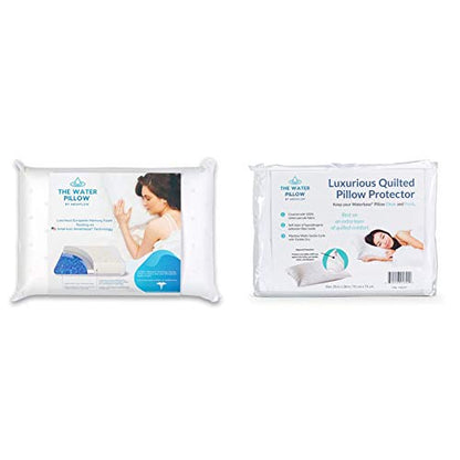  Mediflow Water Pillow: Memory Foam Re-Invented, 1 Pack, White & Quilted Pillow Protector: Get Zippered Protection From Dust And Allergens And Add A Layer Of Luxury And Comfort To Any Pillow
