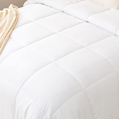  All Season Soft Down Comforter, Alternative Bed Quilt, Reversible Corners, Winter Summer Warm & Fluffy Quilt Full Size (White, Queen)