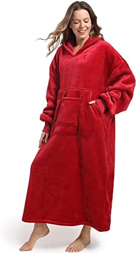  Oversized Wearable Blanket Sweatshirt For Women Men,Warm Cozy Fleece Sherpa Hooded Blanket With Deep Pockets For Adult Kids