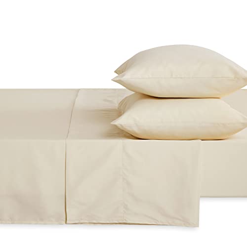  - Light Beige Sheet Set, Plain Solid Color, Soft Microfiber Bedding (4pcs, Queen Size)