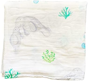  Florida Kid Co. Fish Baby Swaddle Blanket - 70% Bamboo/ 30% Cotton Muslin - Silky Soft, Breathable, Lightweight, Multipurpose, Nursery Shower Gift, Large - 47 In. X 47 In. Baby Essentials