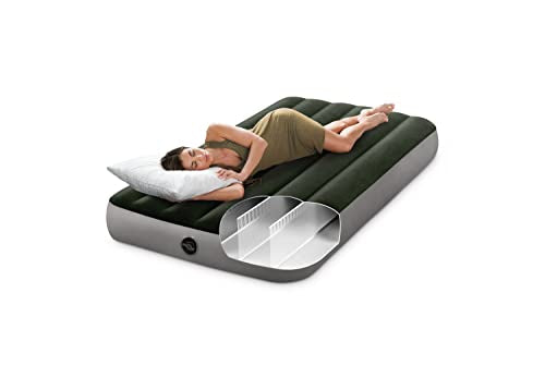 Intex NTEX 64761E Dura-Beam Standard Downy Air Mattress: Fiber-Tech – Twin Size – Built-in Foot Pump – 10in Bed Height – 300lb Weight Capacity