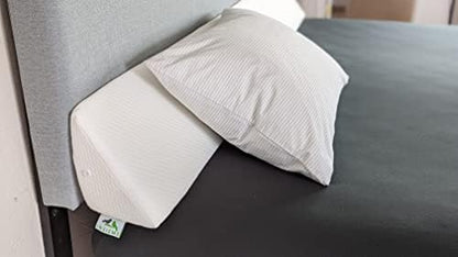  King Size Bed Wedge Pillow Stopper. Headboard Gap Filler (White) To Cover Gap Between Headboard And Bed Or Wall. Soft Washable Air Polyester Cover Over Foam Mattress Wedge (8x6x76”)