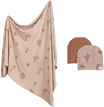  Leyl&Ari Newborn Essentials | Swaddle Blanket Burp Cloth Hat Set (Daises/Butterflies) (Cactus Set)