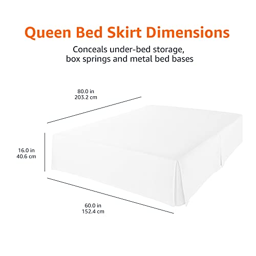 Amazon Basics Lightweight Pleated Bed Skirt - Queen, Bright White