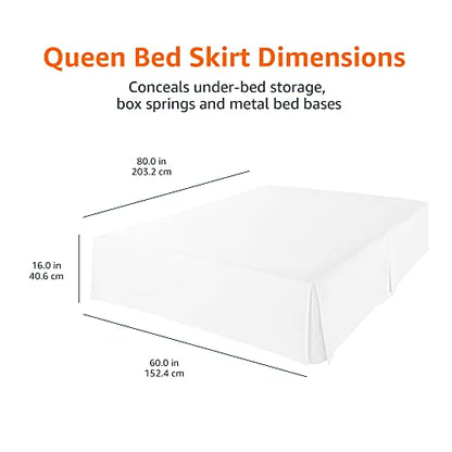 Amazon Basics Lightweight Pleated Bed Skirt - Queen, Bright White