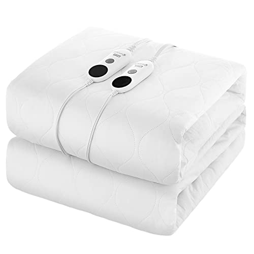  Heated Mattress Pad King Size, 78x80in Quilted Cotton Electric Mattress Pad With 2 Heating Digital Controllers, 6 Heat Setting, 9 Hours Auto Shut Off, 20" Deep Pocket, Machine Washable