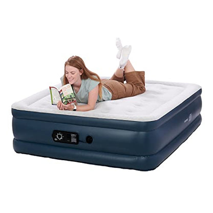  Insta-Bed 19 Inch Raised Height Queen Inflatable Air Bed Mattress With Built In NeverFlat AC Air Pump For Varying Firmness Settings With Carrying Bag