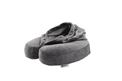  Luxury Memory Foam Neck Travel Pillow With Hoodie. Stylish Carry Bag. Premium Velvet. Washable Zippered Cover. Scientifically Proven U Shaped Neck Pillow. Business Traveler Gifts. (Gray)