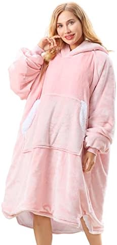  Uttermara Wearable Blanket Hoodie, Zipper Oversized Hoodie Blanket For Kids, Sherpa Hooded Blanket With Hood, Pocket & Sleeve, One Size Fits All, Stars Print Glow In The Dark