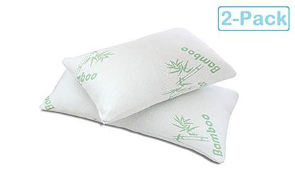  Soft Home Bedroom Premium Hotel Quality 2pc Bamboo Pillow Shredded Memory Foam For Sleeping (Queen, White)