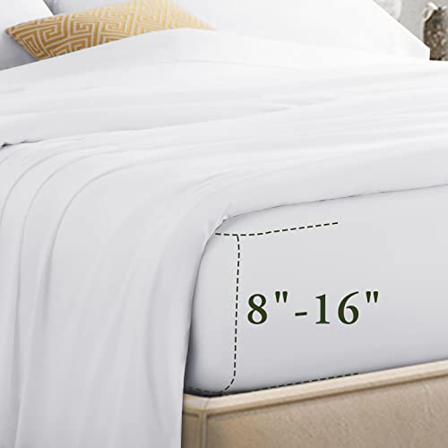  LBRO2M 1000 Thread Count 100% Egyptian Cotton Queen Size Sheets Set,Wrinkle Breathable Bed Sheet 4 Piece Sets,16 Inches Deep Pocket,Bedding Soft Comforterble,Sateen Weave Long Staple,White