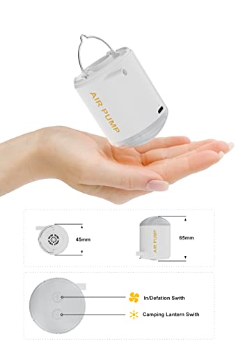  Electric Air Pump + Camping Lantern, 6 Nozzles Mini Air Pump For Inflatables, 2000MAh Rechargeable Battery Multifunctional Quick-Fill Inflate Deflate For Air Mattress Pool Floats Swimming Ring