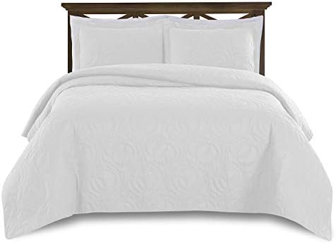  Prime Bedding Manchester 3-Piece Oversized Quilted Bedspread Coverlet Set (Ivory, King)