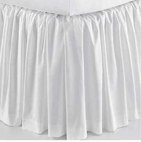 Scala Plit Corner Ruffle Bed Skirt White Solid 650 Thread Count 100% Egyptian Cotton Queen (60" W X 80" L) With 16" Drop Length.