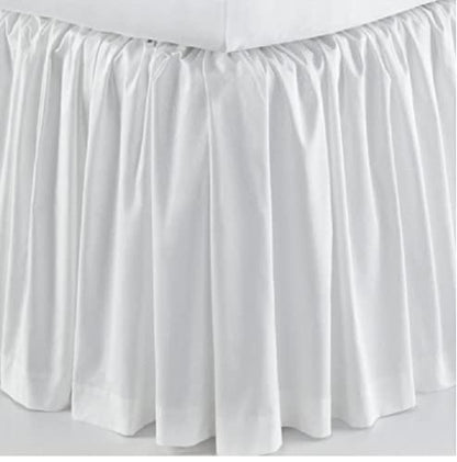 Scala Plit Corner Ruffle Bed Skirt White Solid 650 Thread Count 100% Egyptian Cotton Queen (60" W X 80" L) With 16" Drop Length.