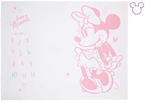  Disney Princess Pink, Aqua, Yellow & White Super Soft Milestone Baby Blanket, Pink, Aqua, Yellow, White