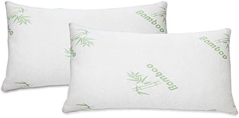  Soft Home Bedroom Premium Hotel Quality 2pc Bamboo Pillow Shredded Memory Foam For Sleeping (Queen, White)
