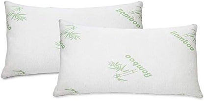  Soft Home Bedroom Premium Hotel Quality 2pc Bamboo Pillow Shredded Memory Foam For Sleeping (Queen, White)