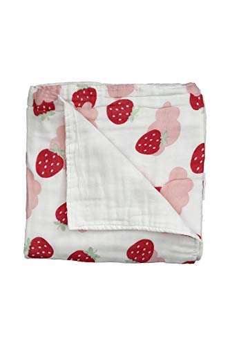  BambooCart Baby Muslin Quilt Comforter Toddler Cotton 47"x 47" Swaddle Blanket (Strawberry)