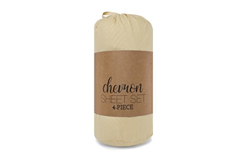  Ienjoy Home Hotel Collection Embossed Chevron 4 Piece Sheet Set, Queen, Ivory (BLL-CHEV-Queen-Ivory)