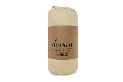  Ienjoy Home Hotel Collection Embossed Chevron 4 Piece Sheet Set, Queen, Ivory (BLL-CHEV-Queen-Ivory)